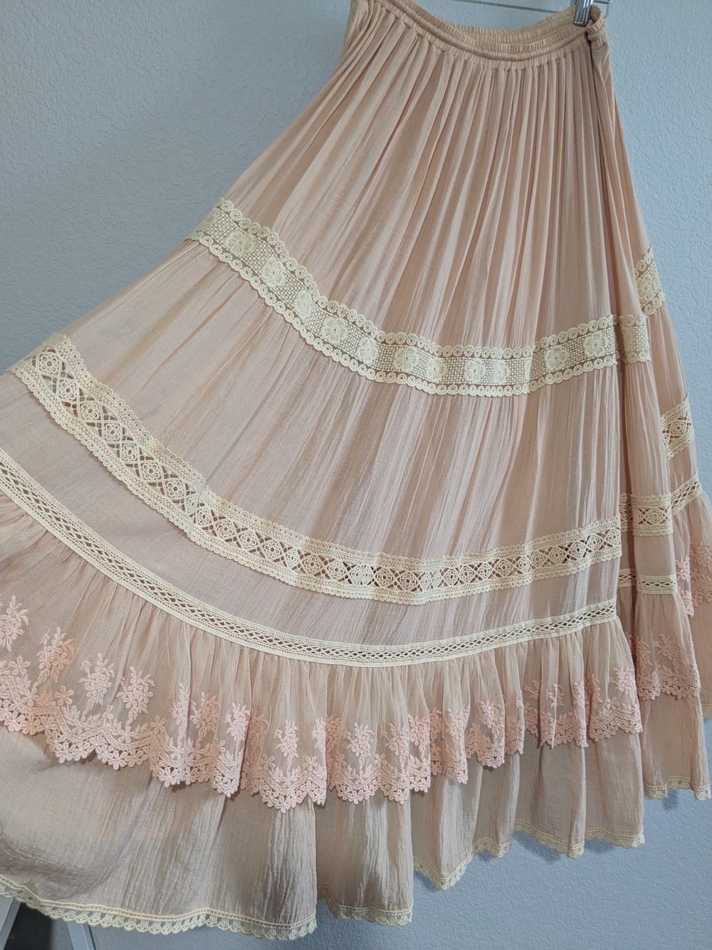 Spell Designs Prairie Peach Hi-Lo Lace Ruffle Tiered Maxi Skirt Early Spell  S - Picture 14 of 16